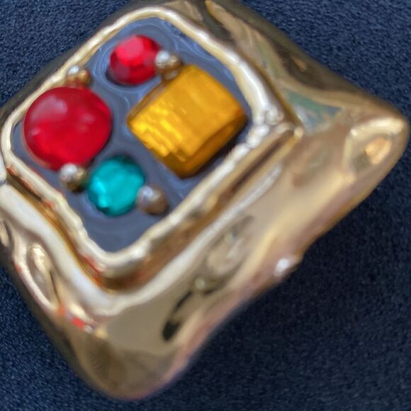 Oversized Vintage Gold Tone Square Sparkling Colourful Clip On Earrings - Picture 4 of 7